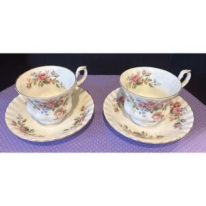 Royal Albert Moss Rose Tea Cup Saucer‎ Plate Set Of 2 Bone China England Vintage